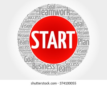 Start circle word cloud, business concept