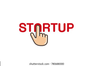 Start up Click Hand Text Letter Logo Vector Symbol Design Illustration