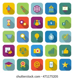 Start up color icons with long shadow, stock vector