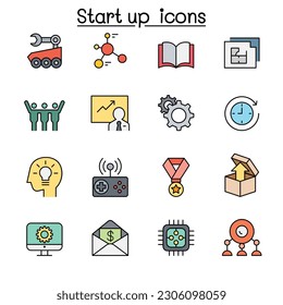 Start up color line icon set