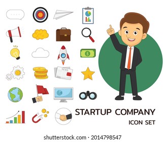 Iniciar iconos planos de concepto de empresa
