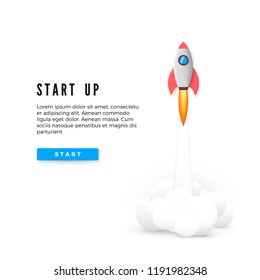 Start Up Concept Banner. Creative Business Idea Development. Launch Rocket. Vector illustration