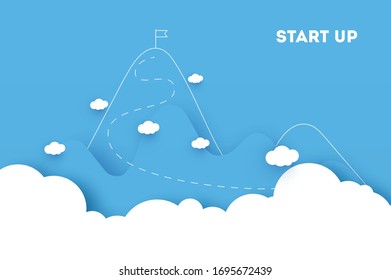 concepto de inicio. con nubes sobre la ilustración vectorial de fondo azul.