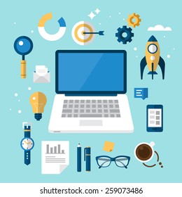 Start up concept with flat modern icons