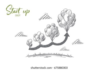Start up concept. Hand drawn balloons as symbol of new idea. Growth of project isolated vector illustration.