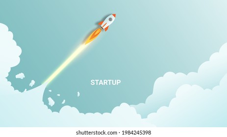 start up  concept illustration. rocket ship launch. vector of rockets taking off concept of start up business. launching a business project with rocket concept vector illustration.
