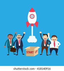 start up concept illustration.business men teamwork