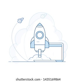Start up concept launching new ideas flat line art