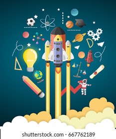 Start up concept. rocket flying education concept,vector