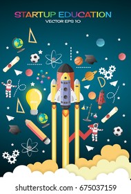 Start up concept. rocket flying education concept,vector