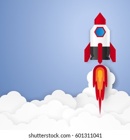 Start up concept , rocket , paper art style