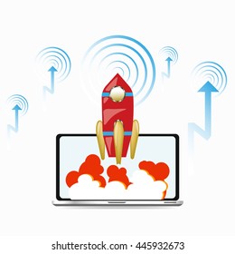 Start Up Concept Space Roket Modern Flat Design,Project start up ,launch illustration on white background