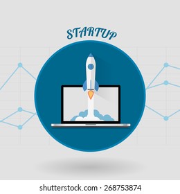 Start Up Concept Symbol Space Rocket Ship Sky Icon Trendy Modern Flat Design Template Vector Illustration