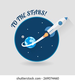 Start Up Concept Symbol Space Rocket Ship Sky Icon Trendy Modern Flat Design Template Vector Illustration