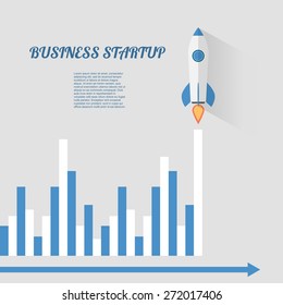 Start Up Concept Symbol Space Rocket Ship Sky Icon Trendy Modern Flat Design Template Vector Illustration