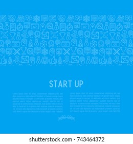 Start up concept with thin line icons of development, growth, success, idea, investment. Vector illustration for banner, web page, print media with place for text.