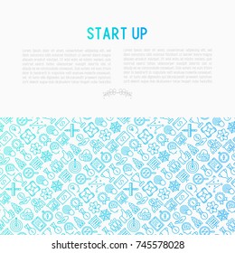 Start up concept with thin line icons of development, growth, success, idea, investment. Vector illustration for banner, web page, print media with place for text.