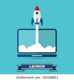 Start up concept - Vector illustration concept of new business project startup development and launch a new innovation product on a market. Flat modern design.