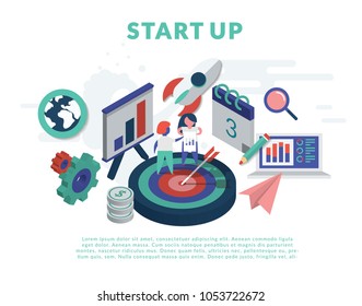 Start up concept for web page, banner, presentation, social media, documents, cards, posters. Vector illustration
