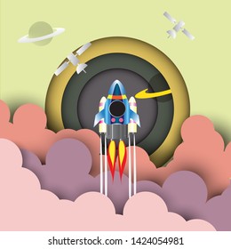 Start up concept.Rocket flying in space.style vector illustration.