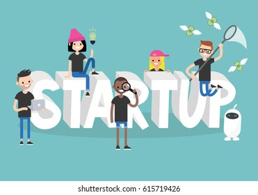 Start up conceptual sign / flat editable vector illustration, clip art