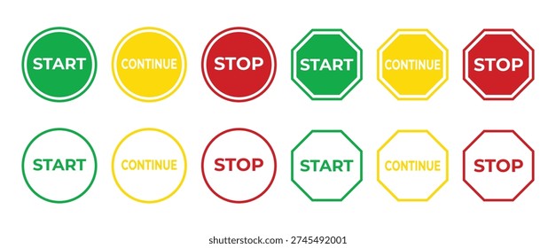 Start Continue Stop Traffic Light Style Control Icons Set