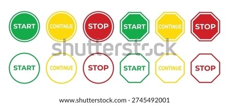 Start Continue Stop Traffic Light Style Control Icons Set
