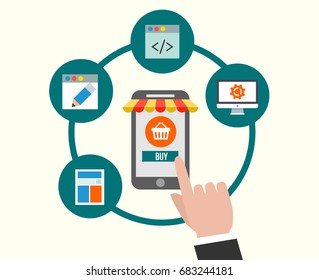 Start to create web shopping illustration. Online store. Mobile app.