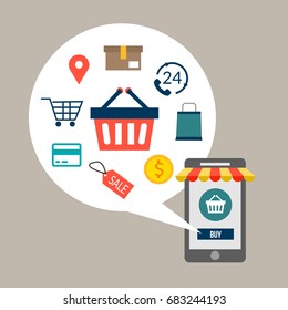 Start to create web shopping illustration. Online store. Mobile app.