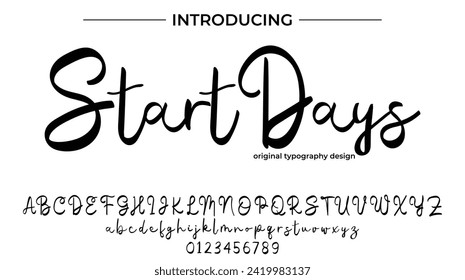 Pincel estilo de fuente de los días de inicio pintado con letras vectoriales mayúsculas, alfabeto, tipo de letra