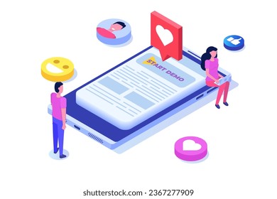 Start demo concept. Isometric Vector illustrations for banner, website, landing page, flyer.
