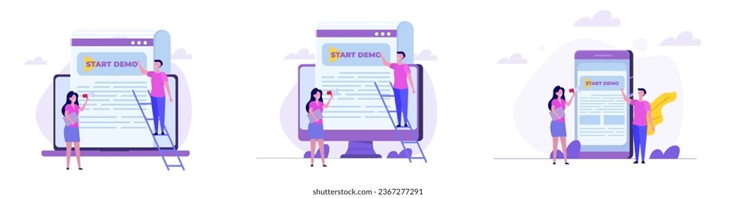 Start demo concept. Vector illustrations for banner, website, landing page, flyer.