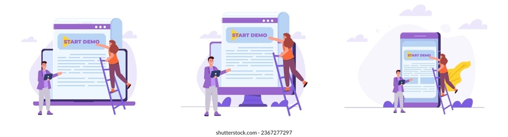 Start demo concept. Vector illustrations for banner, website, landing page, flyer.