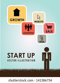 start up design over sky background vector illustration