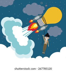 Start up design over sky background, vector illustration