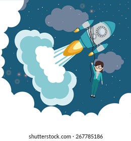 Start up design over sky background, vector illustration