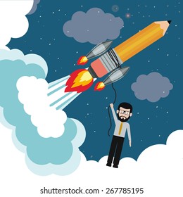 Start up design over sky background, vector illustration