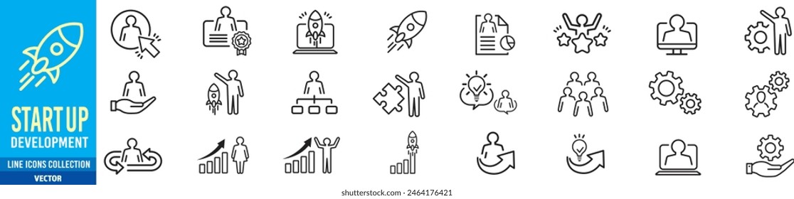 Start-up und Entwicklung Symbole setzen Kollektion Illustration Vektorgrafik