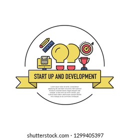 START UP DEVELOPMENT LINE ICON SET