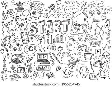 Start up doodles vector hand drawn set