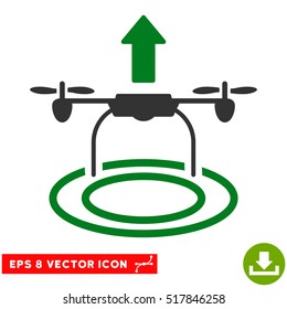 Start Drone EPS vector icon. Illustration style is flat iconic bicolor green and gray symbol on white background.