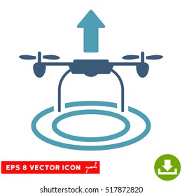 Start Drone EPS vector pictogram. Illustration style is flat iconic bicolor cyan and blue symbol on white background.