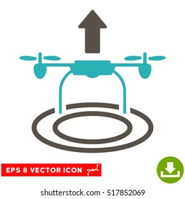 Start Drone EPS vector pictograph. Illustration style is flat iconic bicolor grey and cyan symbol on white background.