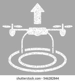 Start Drone grainy textured icon for overlay watermark stamps. Flat symbol with dirty texture. Dotted vector white ink rubber seal stamp with grunge design on a silver background.