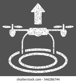 Start Drone grainy textured icon for overlay watermark stamps. Flat symbol with dust texture. Dotted vector white ink rubber seal stamp with grunge design on a gray background.