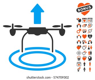 Start Drone icon with bonus love design elements. Vector illustration style is flat iconic symbols for web design, app user interfaces.