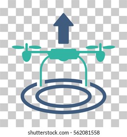 Start Drone vector icon. Illustration style is flat iconic bicolor cobalt and cyan symbol on a transparent background.