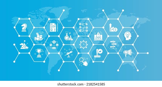 Start up editable icons design illustration. Time management, idea generation, presentation icon promotion banner for graphic web design.