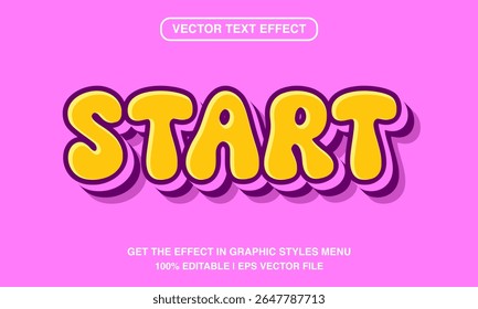 Start editable text effect template, 3d bold yellow pink cartoon style typeface