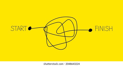 Start and end symbol. Beginning and finish concept with tangled line. Business process, solution icon. Development, coaching illustration.